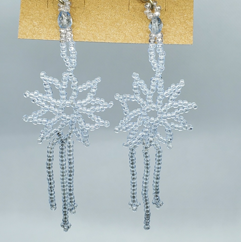 Handmade Native Snowflake beaded hanging earrings